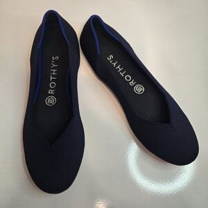 Rothy's Solid Dark Navy Blue Captoe Round Toe Slip On Ballet Flat Shoes 7.5